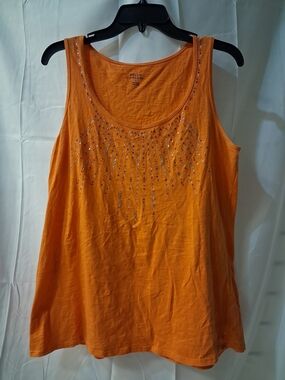Falls Creek Orange Tank Top with Rhinestone Accent